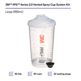 3M 26264 PPS Series 2.0 Vented Spray Cups Kit, Large (32.1 fl oz, 950 ml), 200 Micron Filter (7100292052) - 2
