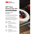 3M 101+ Value Masking Tape, Tan, 18 mm x 55 m, 5.1 mil (7100293674) (48 Pack)