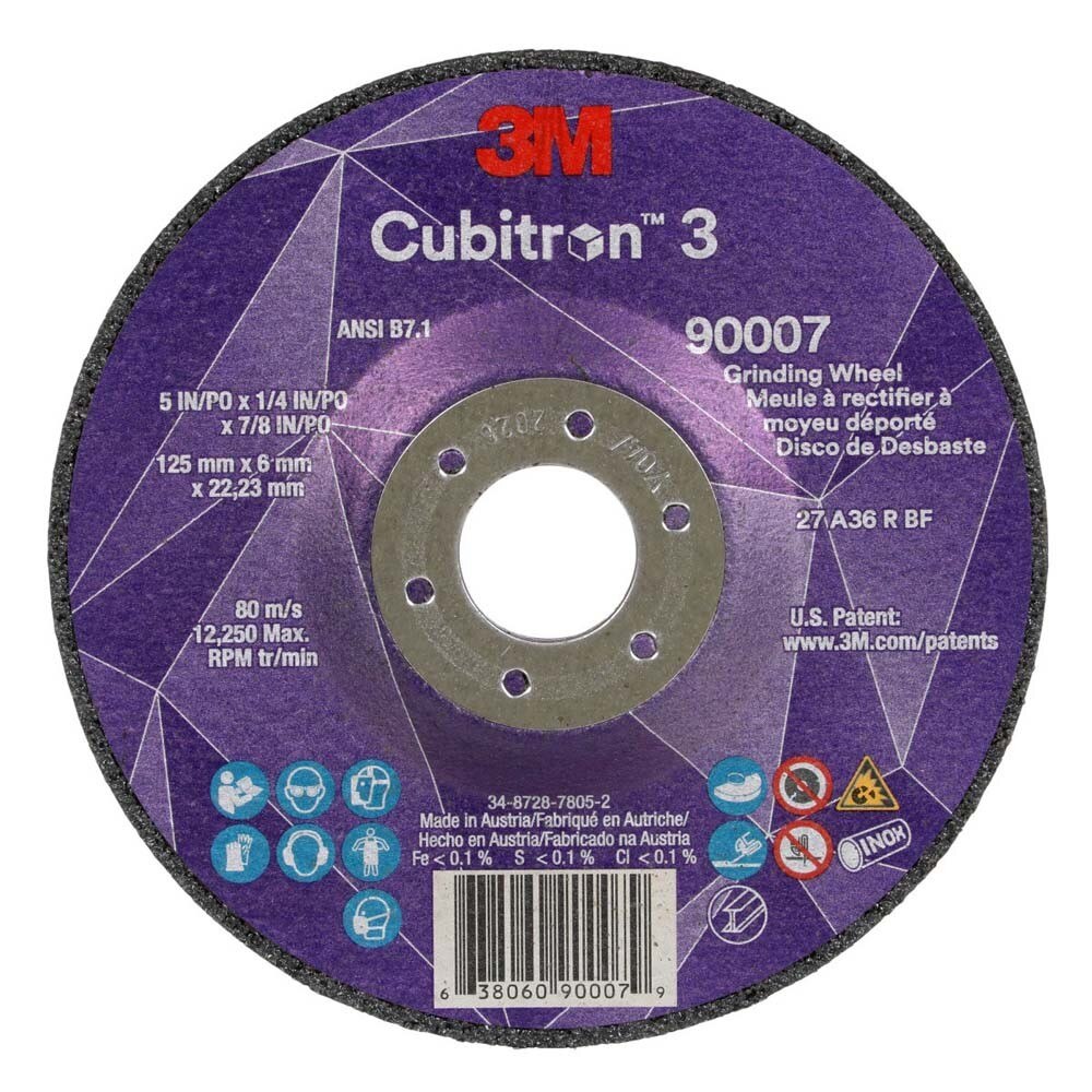 3M 7100303967 Cubitron 3 Depressed Center Grinding Wheel, 90007, 36+ Grit, Type 27, 5 in x 1/4 in x 7/8 in ANSI for Heavy-Duty Weld Grinding and Deburring (10 Pack)
