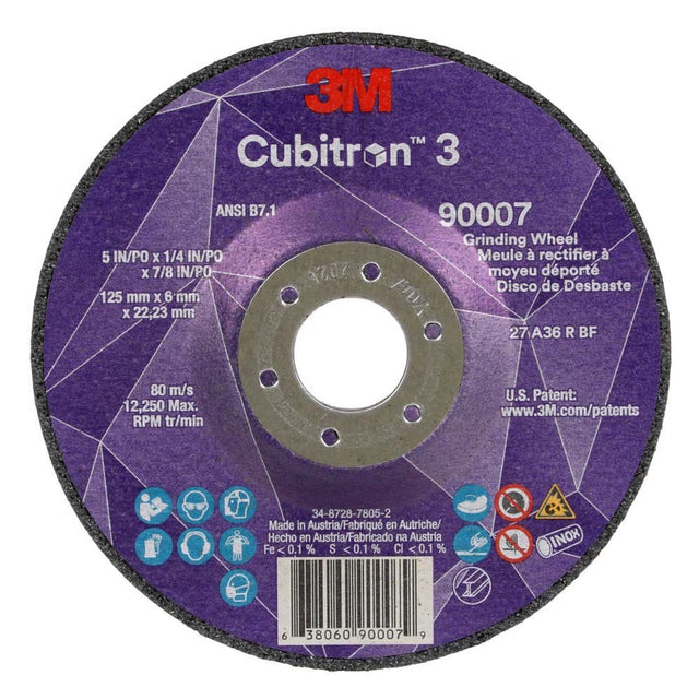 3M 90007 Cubitron 3 Depressed Center Grinding Wheel, 36+ Grit, Type 27, 5 in x 1/4 in x 7/8 in ANSI for Heavy-Duty Weld Grinding and Deburring (7100303967) (10 Pack)