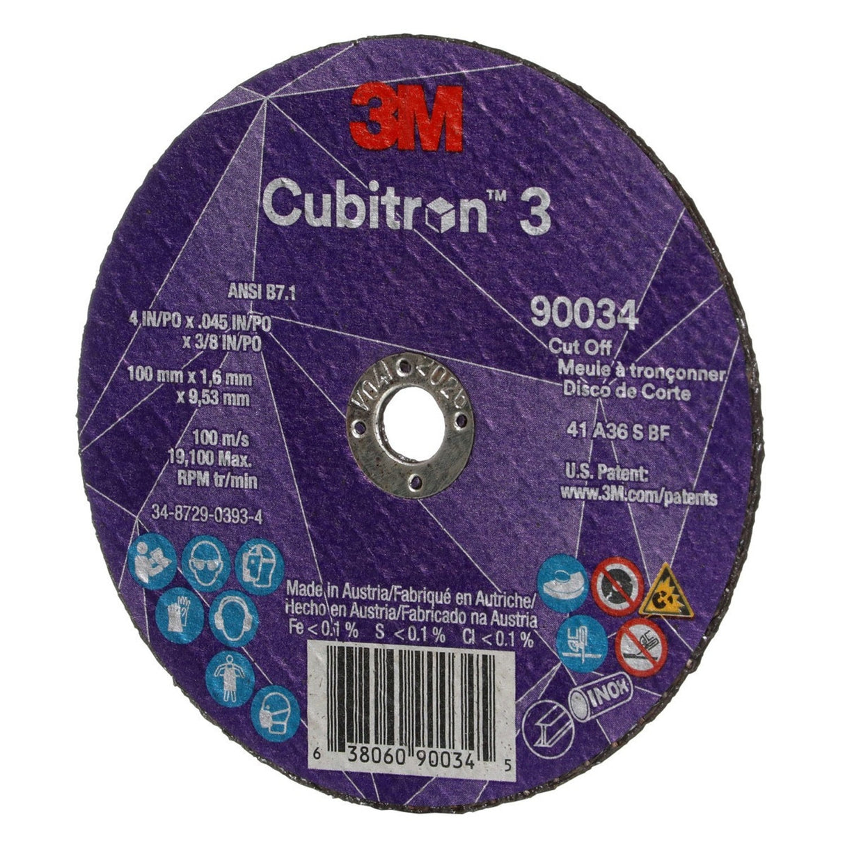 3M 90034 Cubitron Cut-Off Wheel, 36+, T1, 4 in x 1/8 in x 3/8 in, Black (7100304004) (50 Pack) - 4