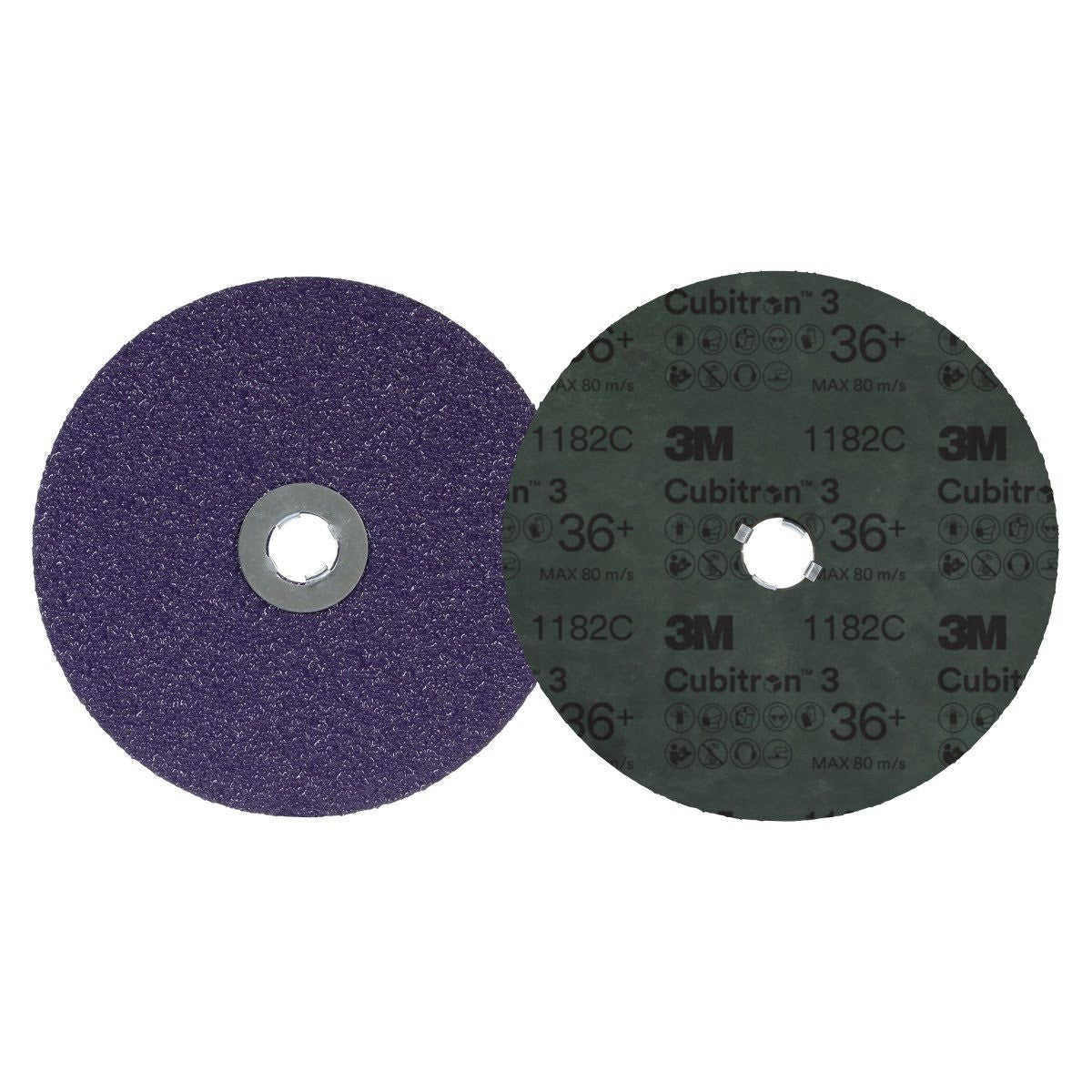 3M 1182C Cubitron Fibre Disc, GL Quick Change, 36 Plus, Purple, 7 in, Precision Shaped Ceramic for Mild or Carbon Steel Beveling Heavy Grinding Weld Removal (7100309796) (100 Pack) - 2
