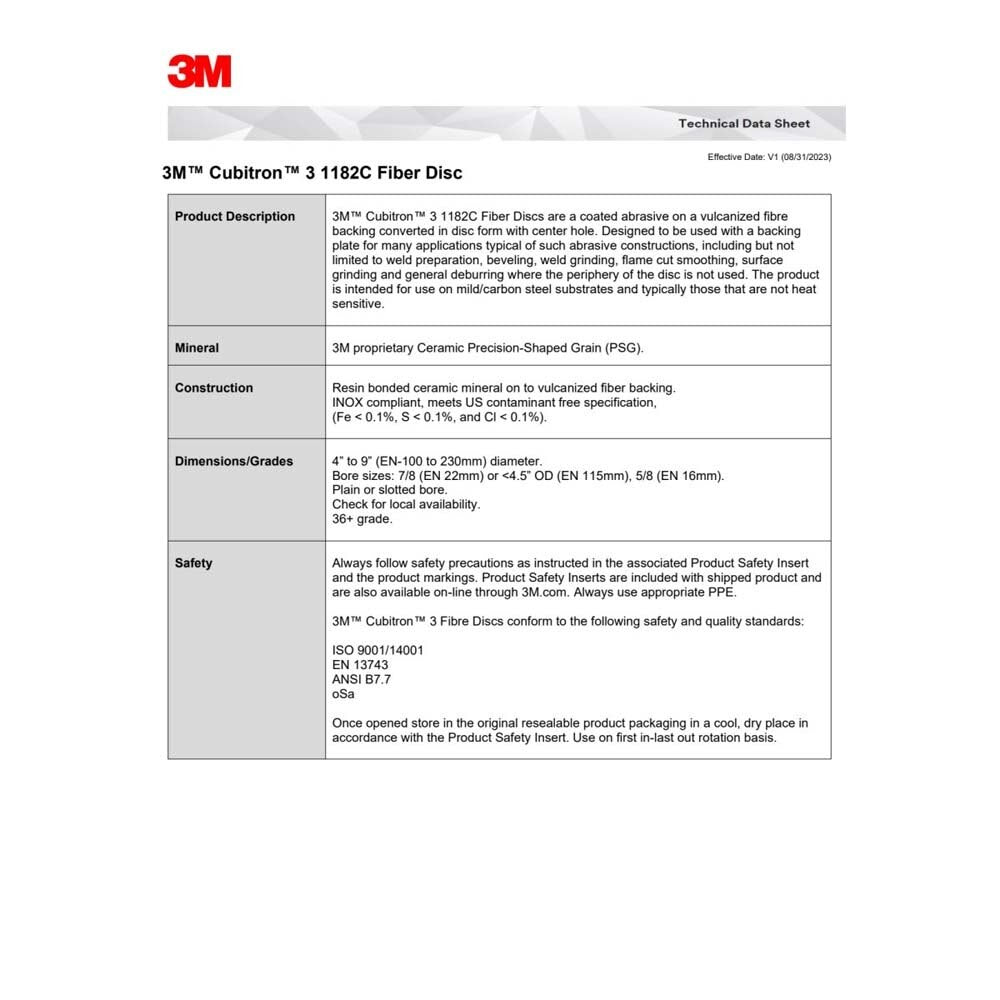 3M 7100309903 Cubitron 3 Fibre Disc 1182C, 36+, 6 in x 7/8 in, Die 600T, Reduce Changeout, Productivity, Use on Mild or Carbon Steel, for Beveling, Heavy Grinding, Weld Removal, Flame Cut Smoothing (25 Pack) - 8