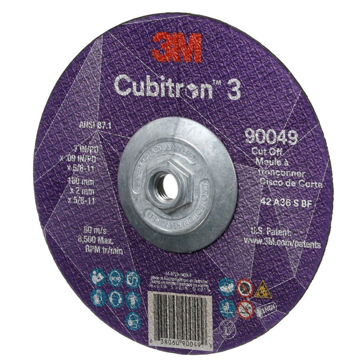 3M 90049 Cut-Off Wheel, 36+, T27, 7 in x 3/32 in, 5/8 in-11, ANSI (7100312963) (10 Pack) - 3