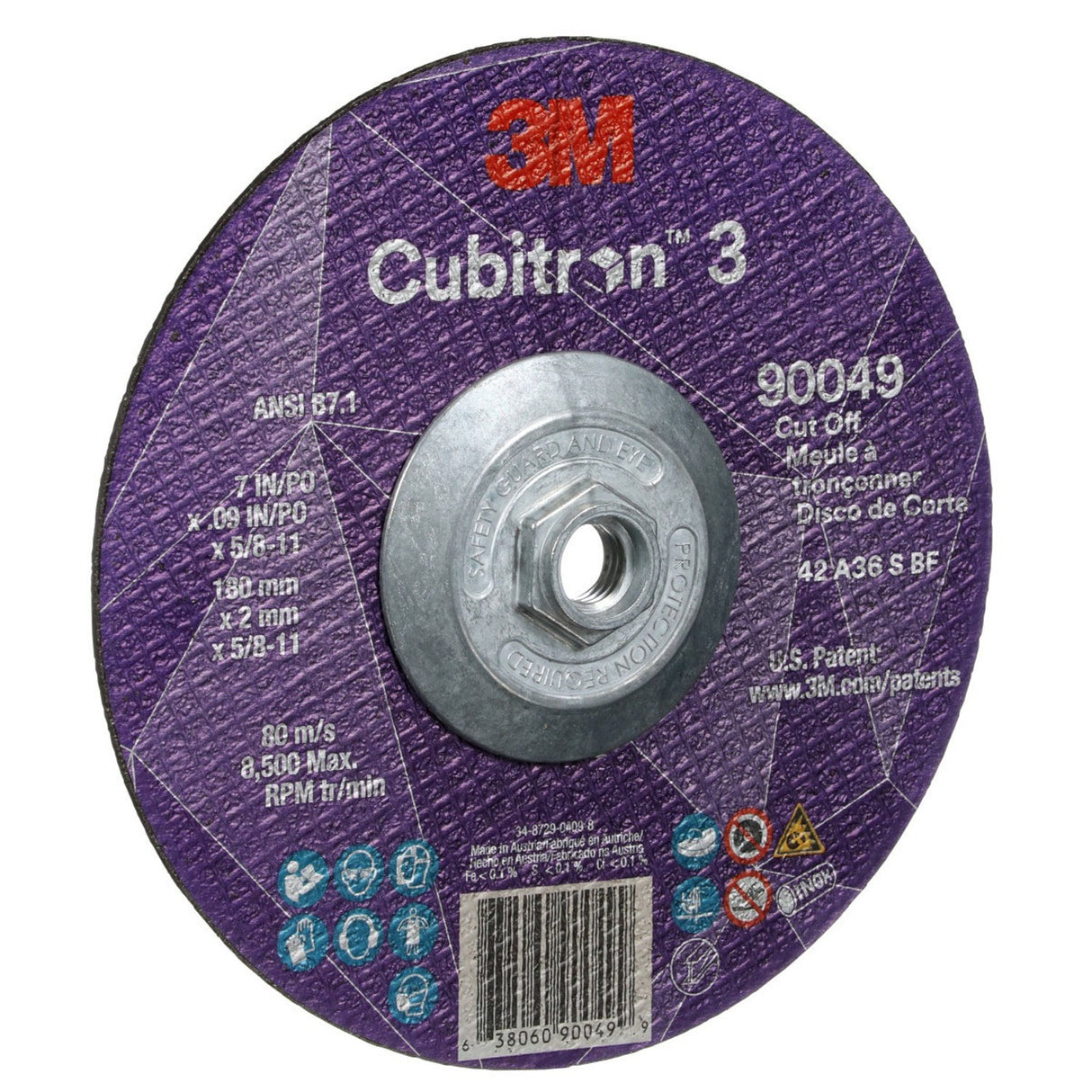 3M 90049 Cut-Off Wheel, 36+, T27, 7 in x 3/32 in, 5/8 in-11, ANSI (7100312963) (10 Pack) - 4