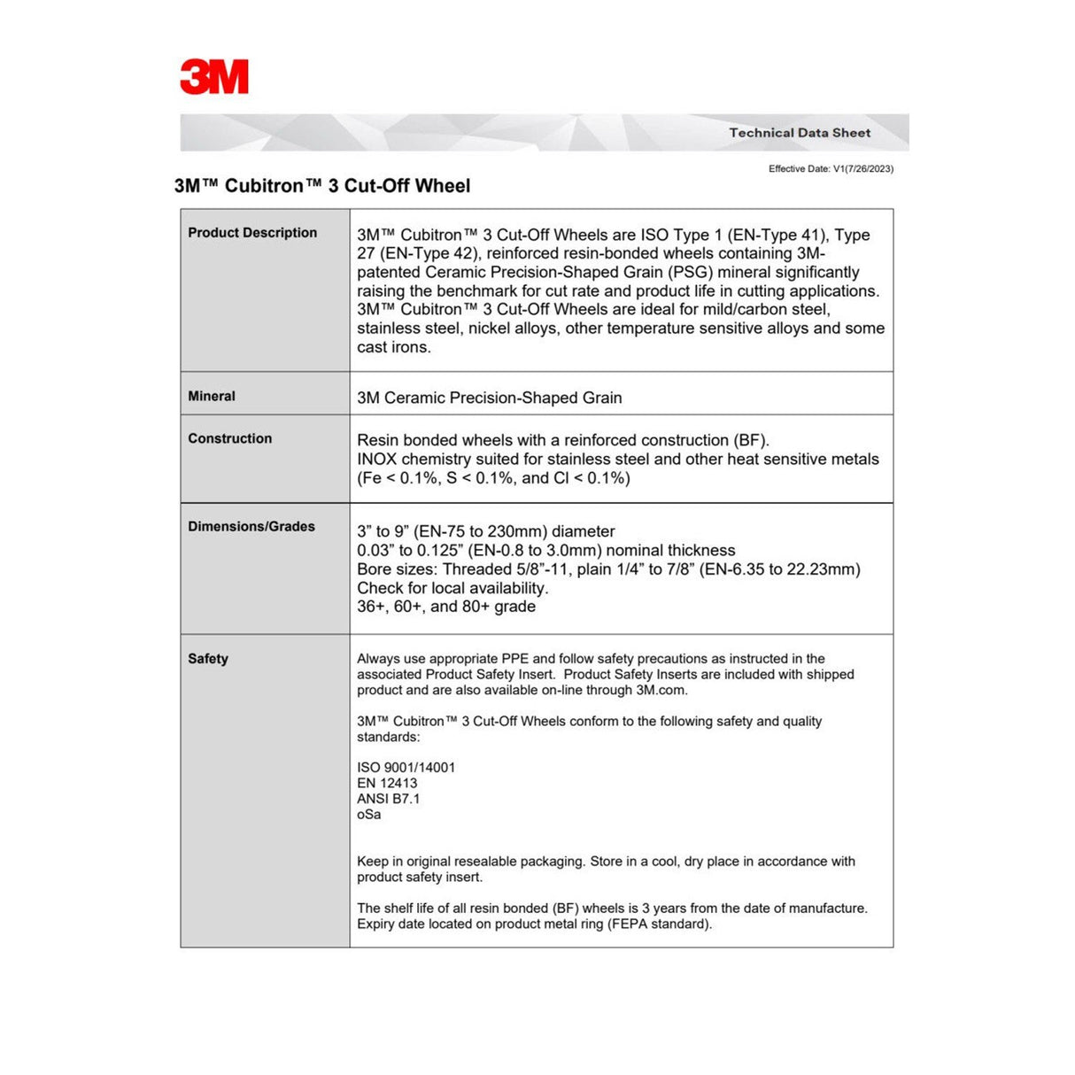 3M 90049 Cut-Off Wheel, 36+, T27, 7 in x 3/32 in, 5/8 in-11, ANSI (7100312963) (10 Pack) - 6