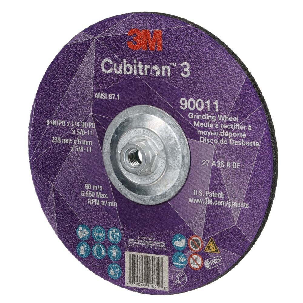 3M 7100312964 Cubitron 3 Depressed Center Grinding Wheel, 90011, 36+, T27, 9 in x 1/4 in x 5/8 in-11 (230x6mmx5/8-11in), ANSI (10 Pack) - 3