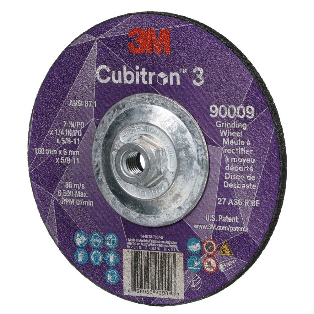 3M 90009 Cubitron 3 Depressed Center Grinding Wheel, 7 in x 1/4 in x 5/8 in-11, 36+ T27, ANSI, Precision Shaped Grain for Beveling, Weld Grinding, Heavy Deburring, Slag Removal (7100312965) (10 Pack) - 3