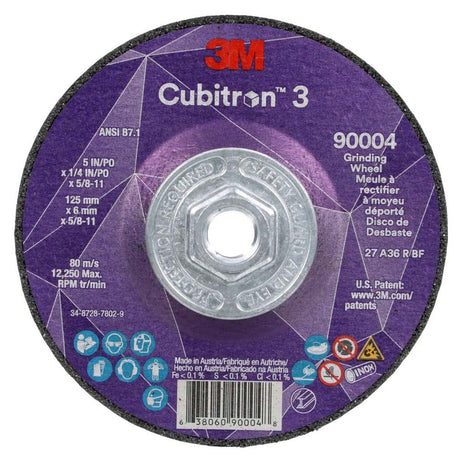 3M 90004 Cubitron 3 Depressed Center Grinding Wheel, 36+, T27, 5 in x 1/4 in x 5/8 in-11 (125x6mmx5/8-11in), ANSI (7100312967) (10 Pack)