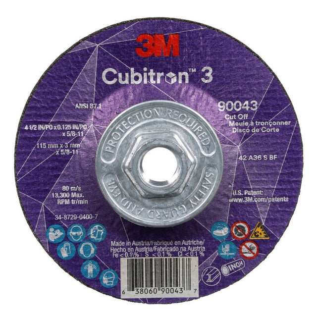3M 90043 Cubitron Cut-Off Wheel, 36+, T27, Black, 4-1/2 in x 1/8 in, 5/8 in-11 (7100313187) (10 Pack)