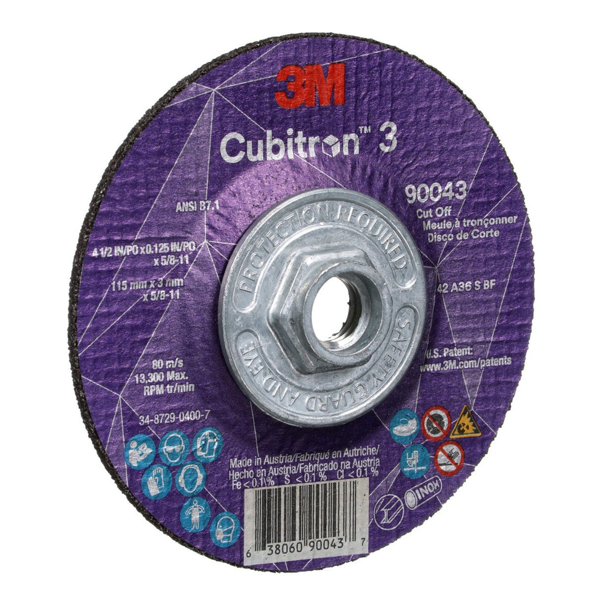 3M 90043 Cubitron Cut-Off Wheel, 36+, T27, Black, 4-1/2 in x 1/8 in, 5/8 in-11 (7100313187) (10 Pack) - 3