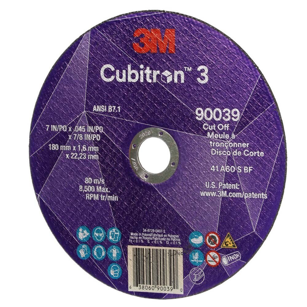 3M 7100313189 Cubitron 3 Cut-Off Wheel, 7 in x 0.045 in x 7/8 in, 60+ Grit, ANSI B7.1, Precision Shaped Grain for Metal and Stainless - 2
