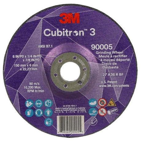 3M 90005 Cubitron 3 Depressed Center Grinding Wheel, 36+, T27, 6 in x 1/4 in x 7/8 in (150x6x22.23mm) ANSI (7100313193)