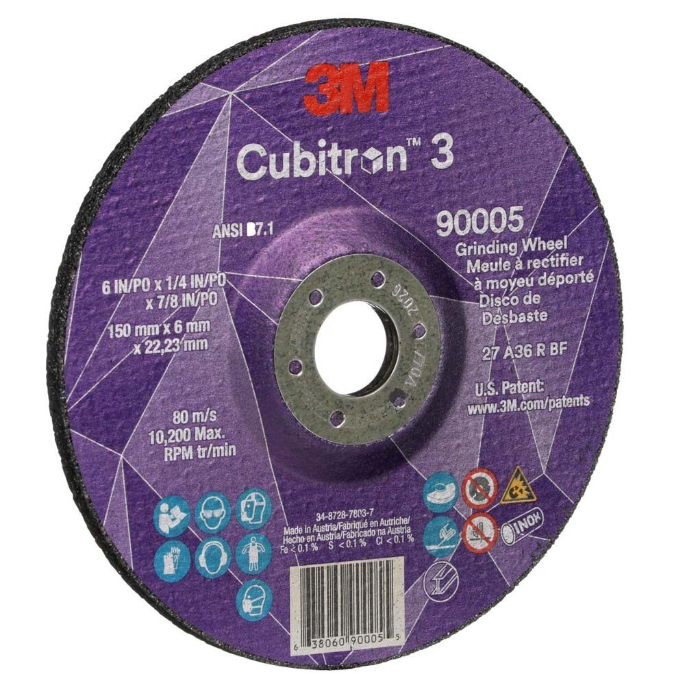 3M 7100313193 Cubitron 3 Depressed Center Grinding Wheel, 90005, 36+, T27, 6 in x 1/4 in x 7/8 in (150x6x22.23mm) ANSI - 2