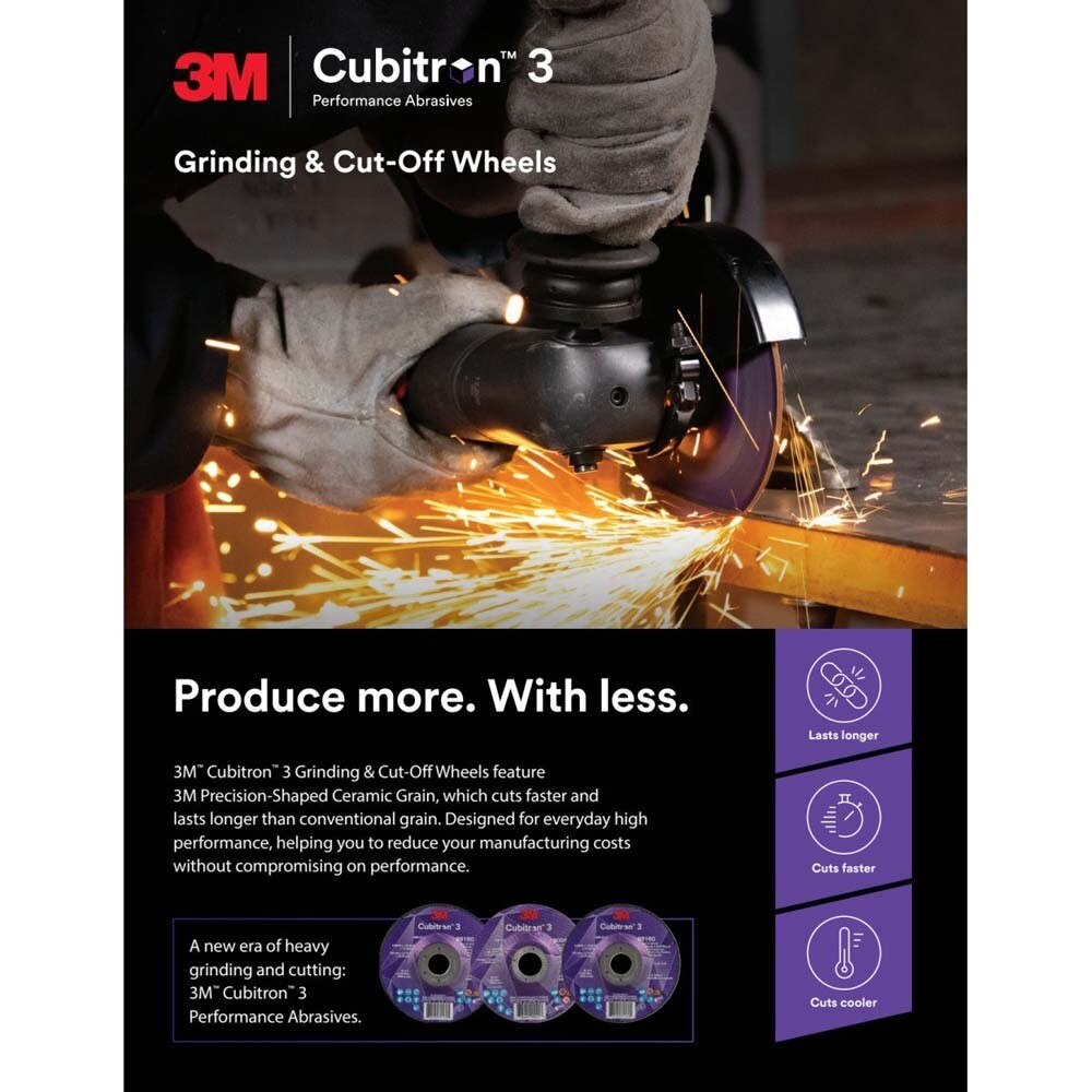 3M 7100313195 Cubitron 3 Cut and Grind Wheel, 7 in x 1/8 in x 5/8 in-11, 36+ Grit, Type 27 for Cutting, Grinding and Back-Gouging (10 Pack) - 2