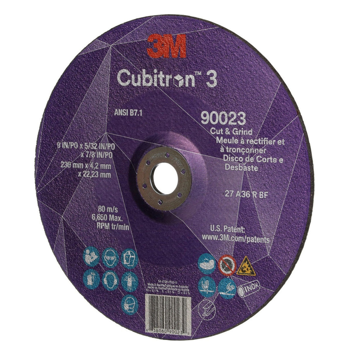 3M Cubitron 3 Cut and Grind Wheel, 36+, T27, 9 in x 5/32 in x 7/8 in, ANSI (90023) (7100313199) (10 Pack) (20 Pack) - 3