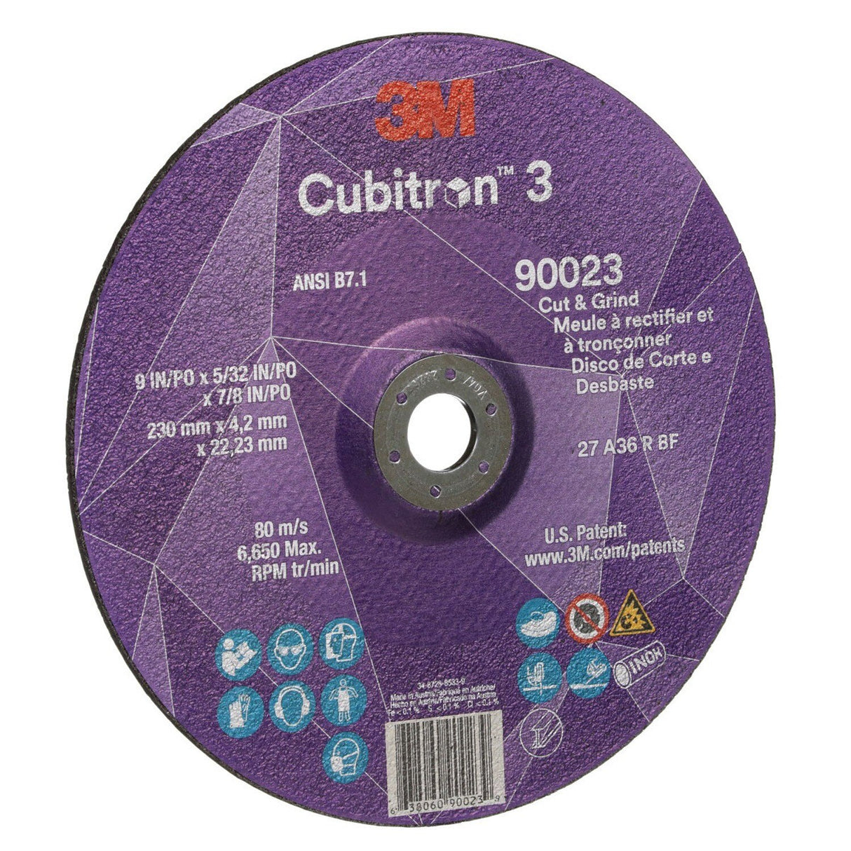 3M Cubitron 3 Cut and Grind Wheel, 36+, T27, 9 in x 5/32 in x 7/8 in, ANSI (90023) (7100313199) (10 Pack) (20 Pack) - 4