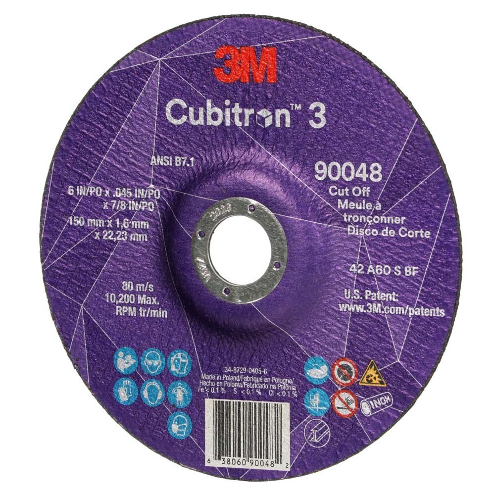 3M 7100313201 Cubitron 3 Cut-Off Wheel, 90048, 60+, T27, 6 in x 0.045 in x 7/8 in (150 x 1.6 x 22.23 mm), ANSI - 3