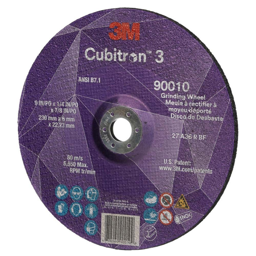 3M 90010 Cubitron 3 Depressed Center Grinding Wheel, 36+, T27, 9 in x 1/4 in x 7/8 in (230x6x22.23mm) ANSI (7100313202) - 3