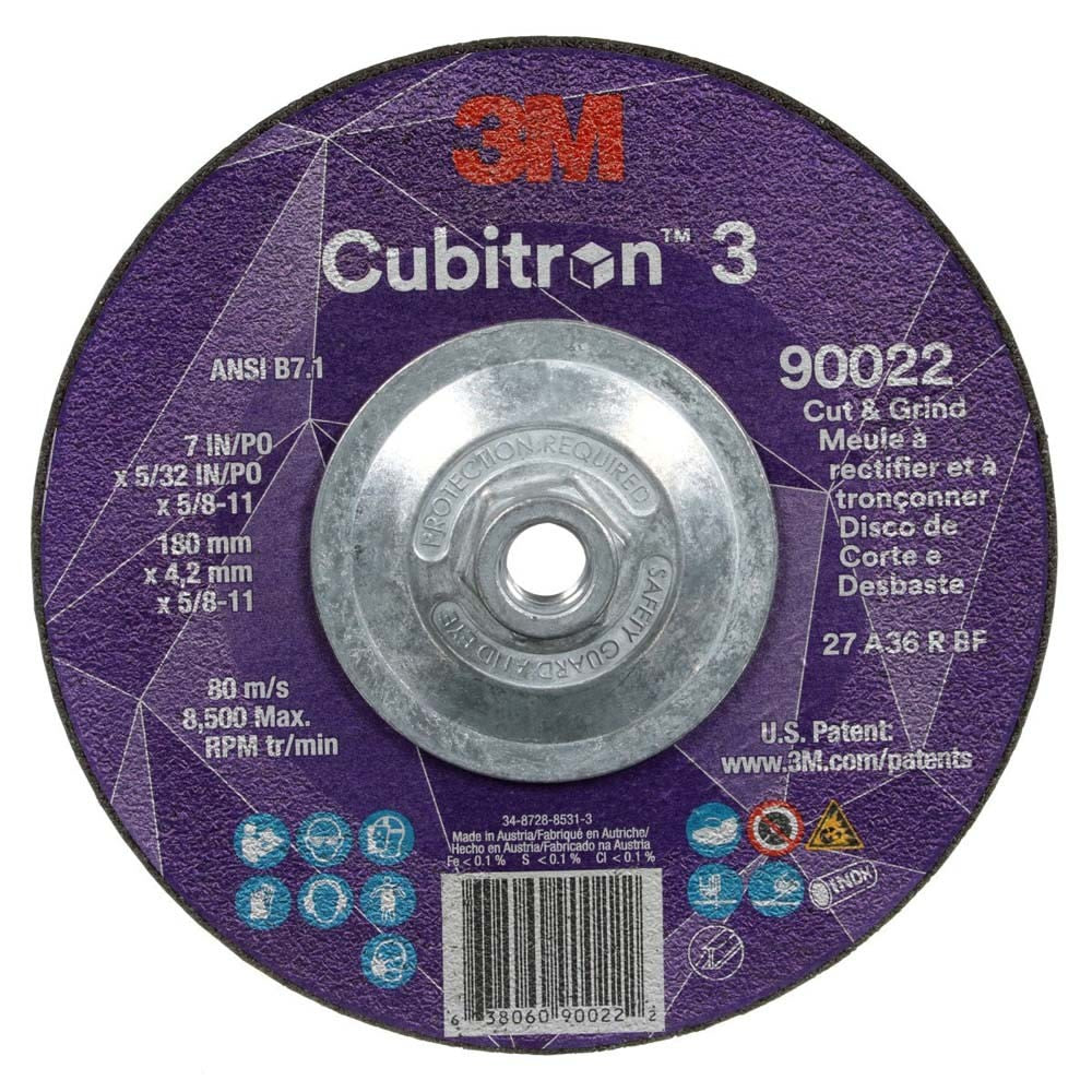 3M 90022 Cubitron 3 Cut and Grind Wheel, 36+, T27, 7 in x 5/32 in x 5/8 in-11 (180 x 4.2 mm x 5/8-11 in), ANSI (7100313551) (10 Pack)