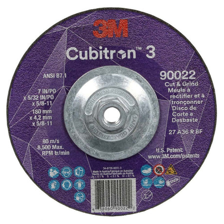 3M 90022 Cubitron 3 Cut and Grind Wheel, 36+, T27, 7 in x 5/32 in x 5/8 in-11 (180 x 4.2 mm x 5/8-11 in), ANSI (7100313551) (10 Pack)