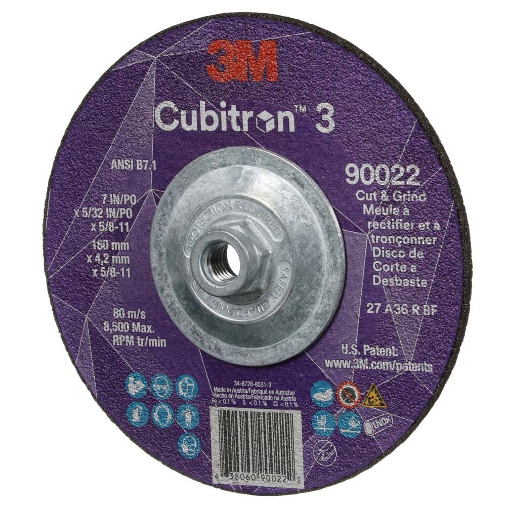 3M 7100313551 Cubitron 3 Cut and Grind Wheel, 90022, 36+, T27, 7 in x 5/32 in x 5/8 in-11 (180 x 4.2 mm x 5/8-11 in), ANSI (10 Pack) - 2