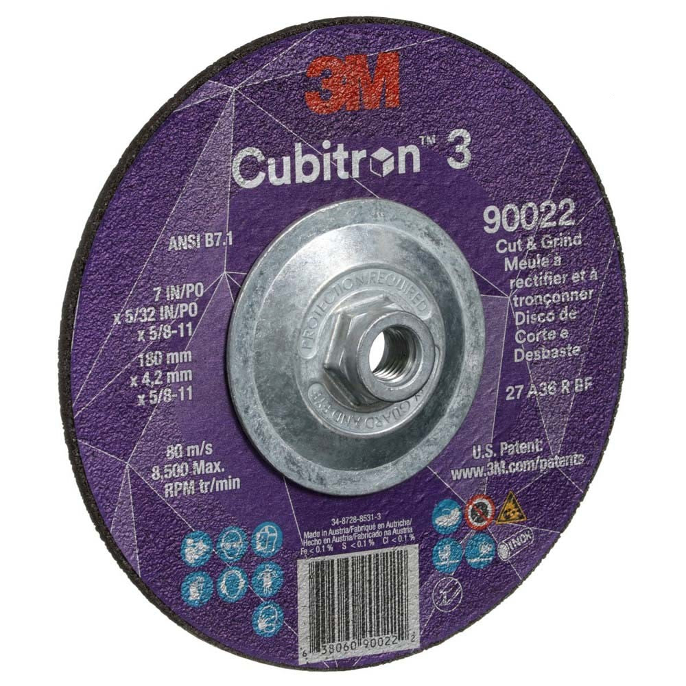 3M 90022 Cubitron 3 Cut and Grind Wheel, 36+, T27, 7 in x 5/32 in x 5/8 in-11 (180 x 4.2 mm x 5/8-11 in), ANSI (7100313551) (10 Pack) - 3
