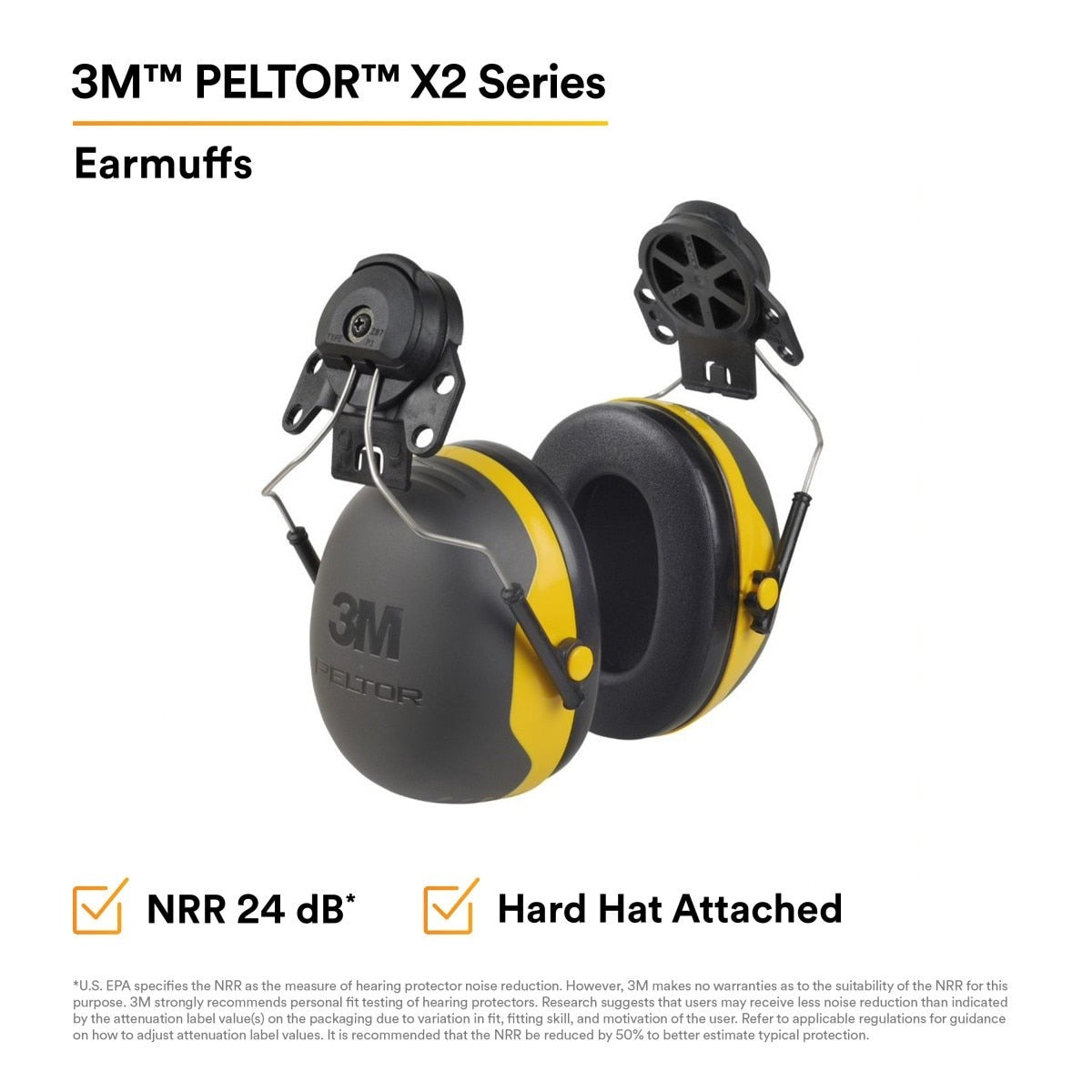 3M X2P3E PELTOR Cap Style Hard Hat Attached Earmuffs, NRR 24 dB (7100314991) - 2