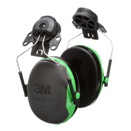 3M X1P3E PELTOR Helmet Attached Earmuffs, NRR 21 dB, Cap Style Hard Hat Compatible, Black/Green (7100315030) (1 Pair)