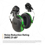 3M X1P3E PELTOR Helmet Attached Earmuffs, NRR 21 dB, Cap Style Hard Hat Compatible, Black/Green (7100315030) (1 Pair) - 4