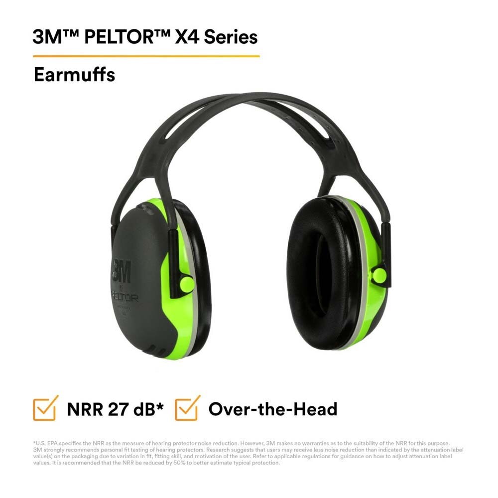 3M X4A PELTOR Over-the-Head Earmuffs, 27 dB NRR Hearing Protection (7100315081) - 2