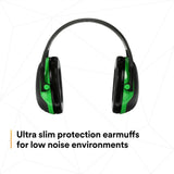 3M X1A PELTOR Over-the-Head Earmuffs, X Series, Green, One Size Fits Most (27287-case) (7100315111) (Case of 10) (10 Pack) - 7