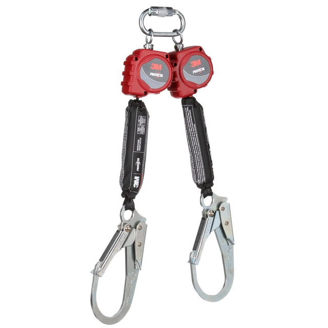 3M 3100512 PROTECTA Twin-Leg Self-Retracting Lifeline with Carabiner, Web, Steel Rebar Hook, Red, 6 ft (7100319944)