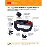 3M GG3101-SGAF GoggleGear 3000 Series Protective Goggle, Clear Anti-Fog/Anti-Scratch Lens (7100325035) (1 Pair) (10 Pack) - 2