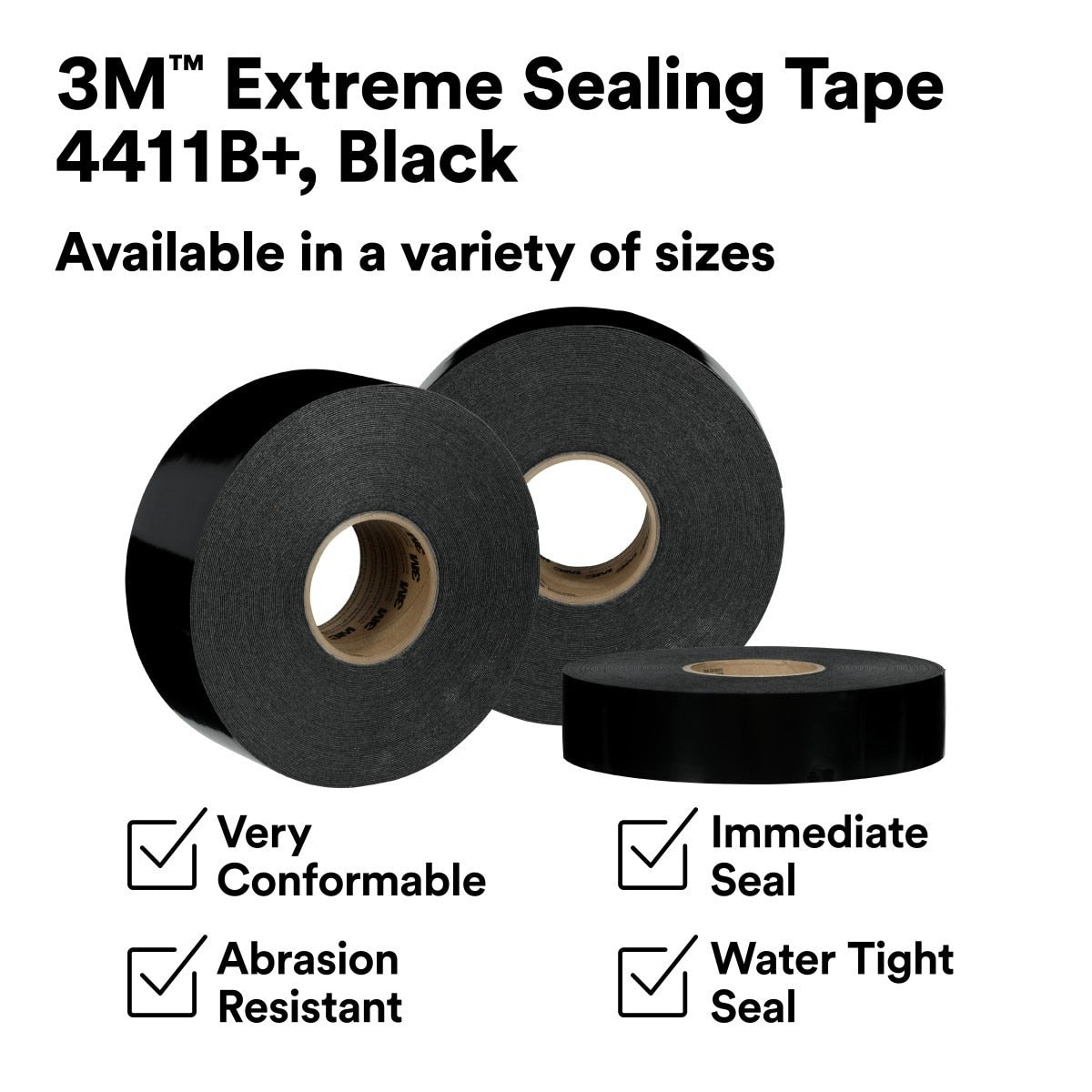 3M 4411B+ Extreme Sealing Tape, Black, 3 in x 36 yd (7100361632) (3 Pack) - 6