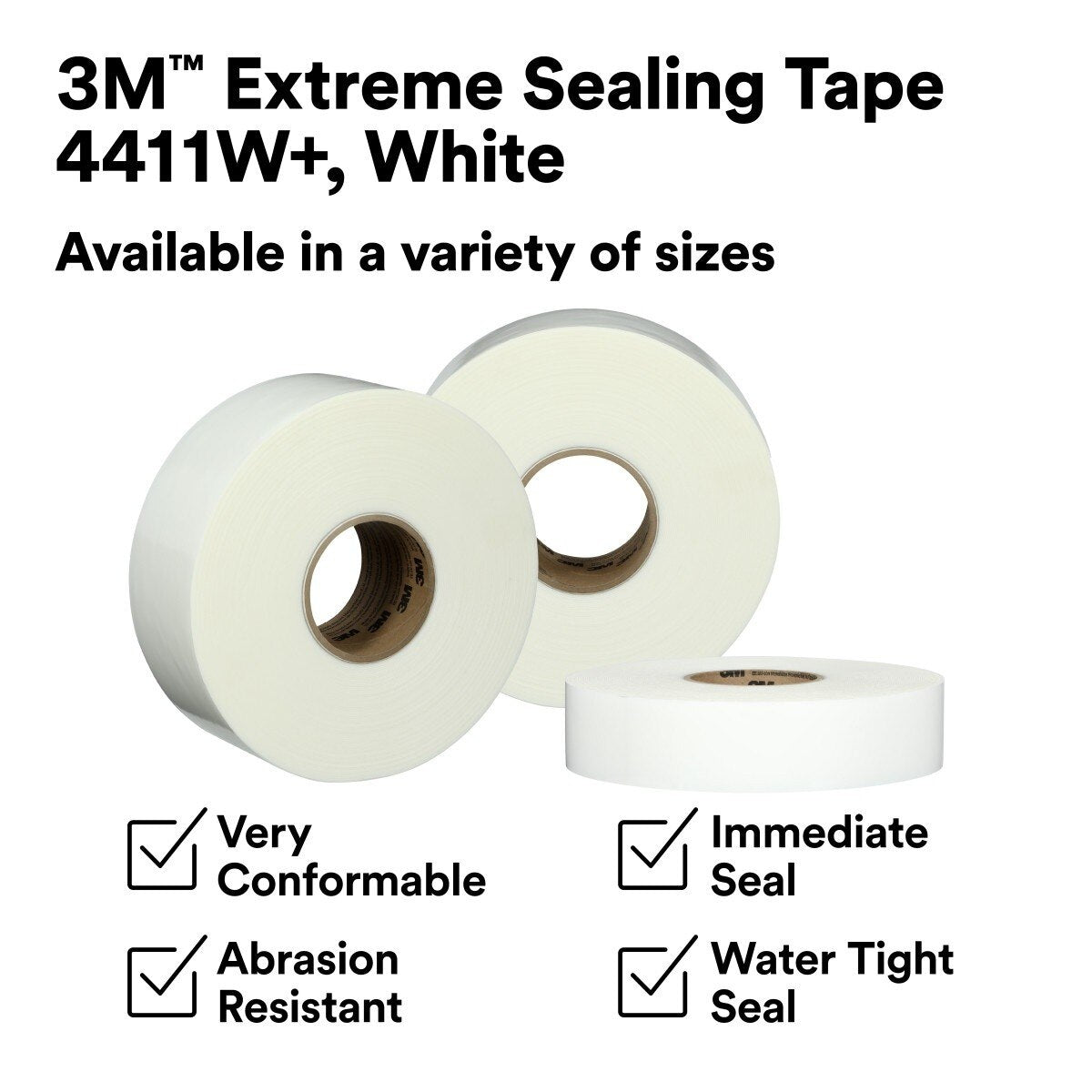3M 4411W+ Extreme Sealing Tape, Single Sided Acrylic Adhesive, White, 3 in x 36 yd (7100362358) (3 Pack) - 6
