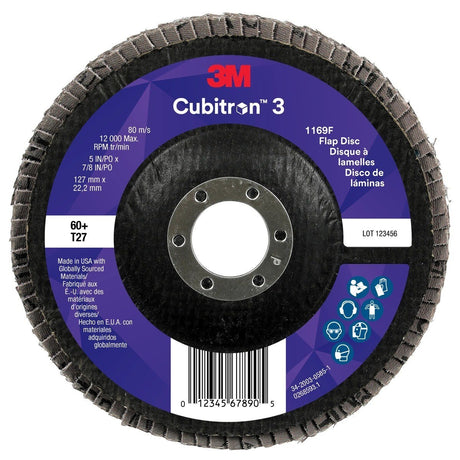 3M 1169F Cubitron 3 Flap Disc, 60+, T27-Flat, 5 in x 7/8 in (7100380168) (10 Pack)