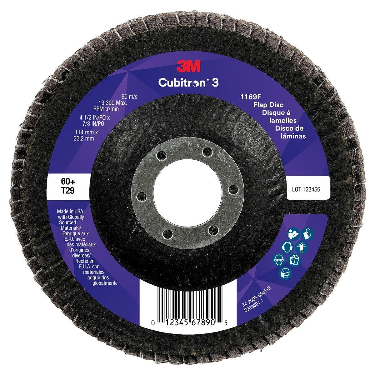 3M 1169F Cubitron 3 Flap Disc, 60+, T29-Conical, 4-1/2 in x 7/8 in (7100380209) (10 Pack)
