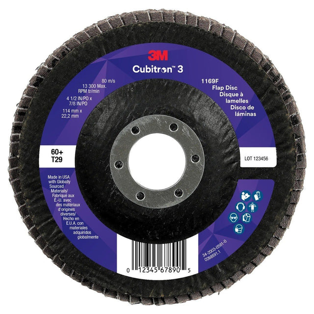 3M 1169F Cubitron 3 Flap Disc, 60+, T29-Conical, 4-1/2 in x 7/8 in (7100380209) (10 Pack)