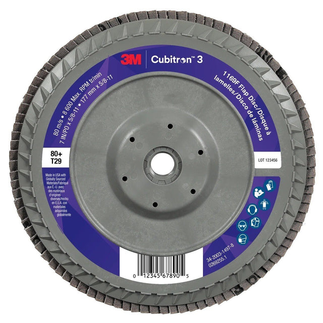 3M 1169F Cubitron 3 Flap Disc, 80+, T29-Conical Quick Change Plastic, 7 in x 5/8 in-11 (7100380504) (5 Pack)
