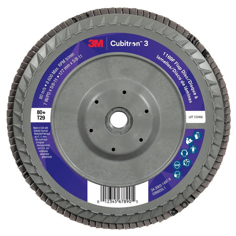 3M 1169F Cubitron 3 Flap Disc, 80+, T29-Conical Quick Change Plastic, 7 in x 5/8 in-11 (7100380504) (5 Pack)