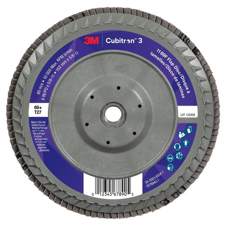 3M 1169F Cubitron 3 Flap Disc, 60+, T27-Flat Quick Change Plastic, 6 in x 5/8 in-11 (7100380505) (5 Pack)