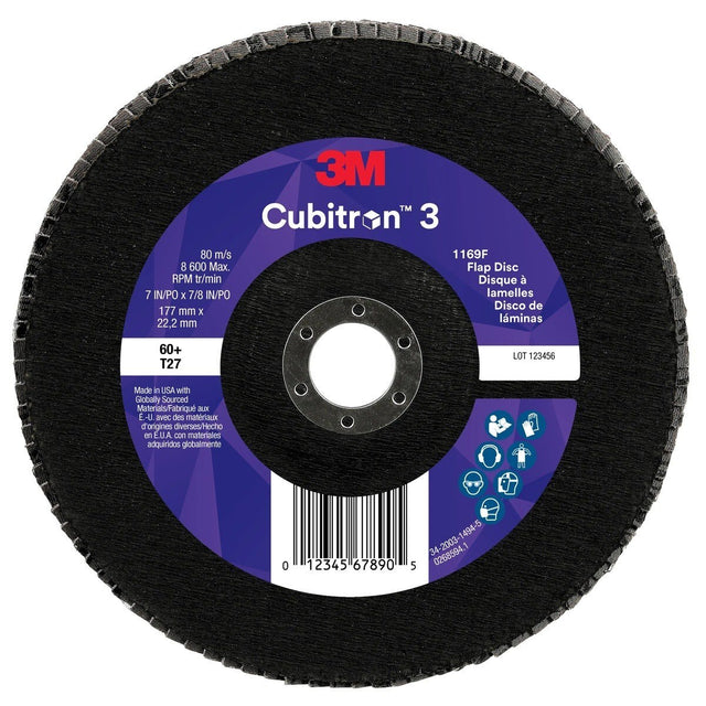 3M 1169F Cubitron 3 Flap Disc, 60+, T27-Flat, 7 in x 7/8 in (7100416619)