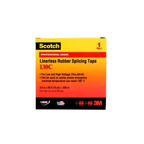 3M 130C 130C-3/4X30FT Scotch Linerless Rubber Splicing Tape, 3/4 in x 30 ft, Black (7000006085)