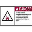 IDEAL 44-894 NEC Arc Flash, Danger, Self-sticking Polyester, 5 in. x 7 in., Pack of 5