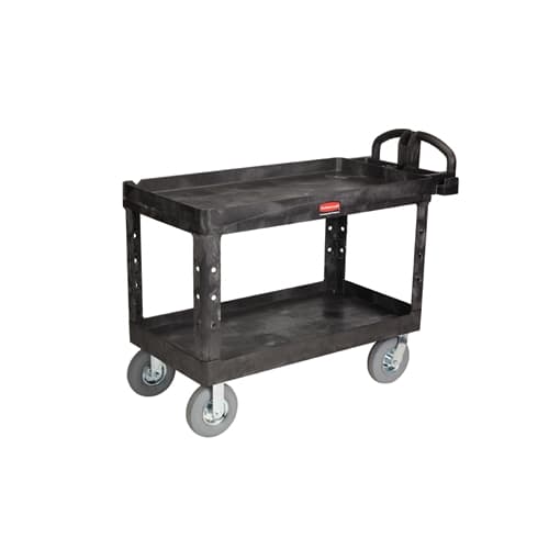 Rubbermaid FG454610BLA HD 2-Shelf Utility Cart w/Lipped Shelf (Large) - with pneumatic wheels