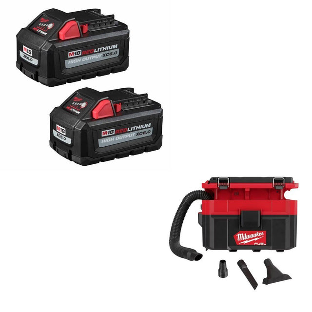 Milwaukee 48-11-1862 XC6.0 Battery 2-Pack Kit W/ FREE 0970-20 Vacuum