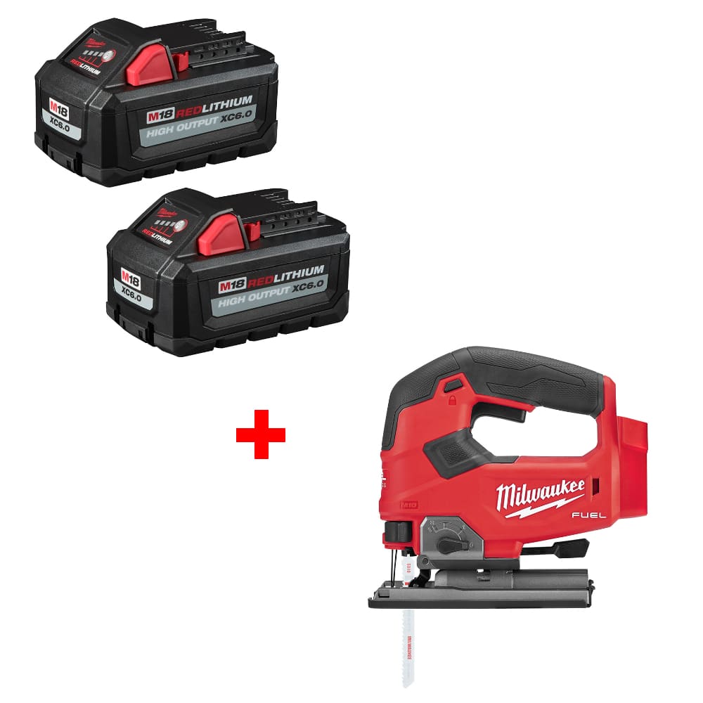 Milwaukee 48-11-1862 M18 XC6.0 Battery 2Pk w/ FREE 2737-20 M18 Jig Saw, Bare