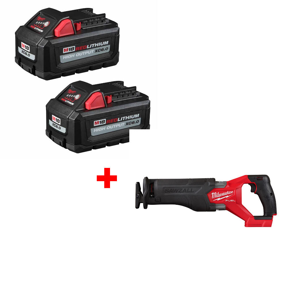 Milwaukee 48-11-1862 M18 XC6.0 Battery 2-Pack W/ FREE 2821-20 M18 FUEL Recip Saw