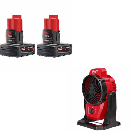 Milwaukee 48-11-2412 M12 XC Battery-2 Pack W/ FREE 0820-20 M12 Mounting Fan